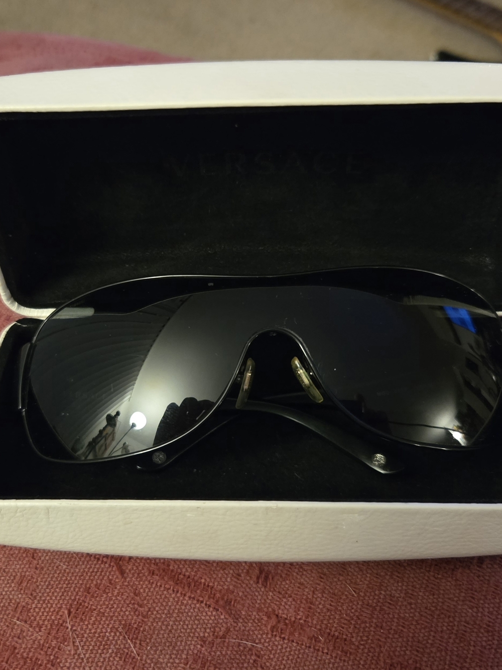 Versace Black Shield Sunglasses with Dark Lenses